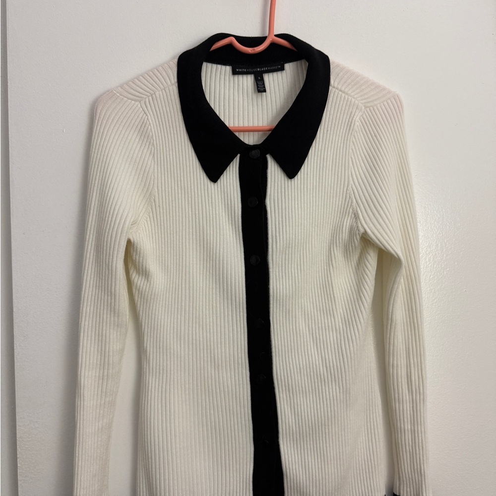 WHBM Ribbed B&W Cardigan